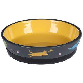 FEEDING AND DRINKING BOWL CAT RANI CERAMIC YELLOW ROUND ANTISLIP 320ML 14.5x3.5CM