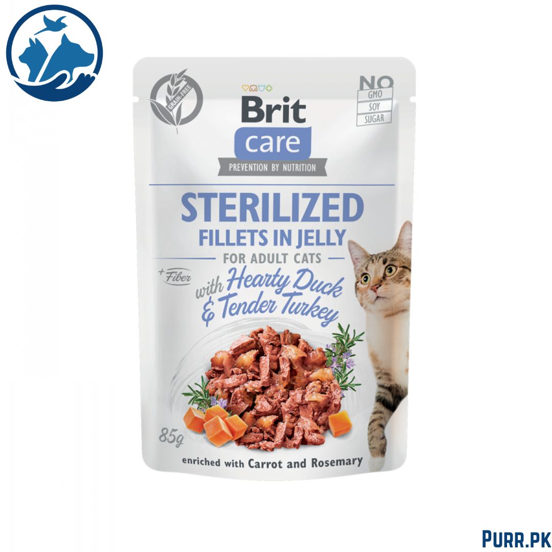 Brit Care Cat Pouch STERILIZED – Hearty Duck &amp; Tender Turkey in Jelly