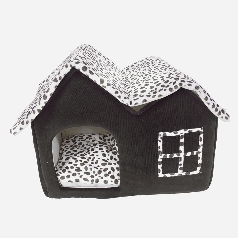 Double Hut Cat and Puppies House with Soft Indoor