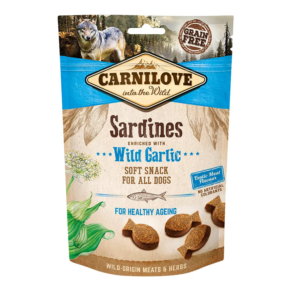 CARNILOVE SARDINES ENRICHED WITH WILD GARLIC SOFT SNACK FOR DOGS 200G
