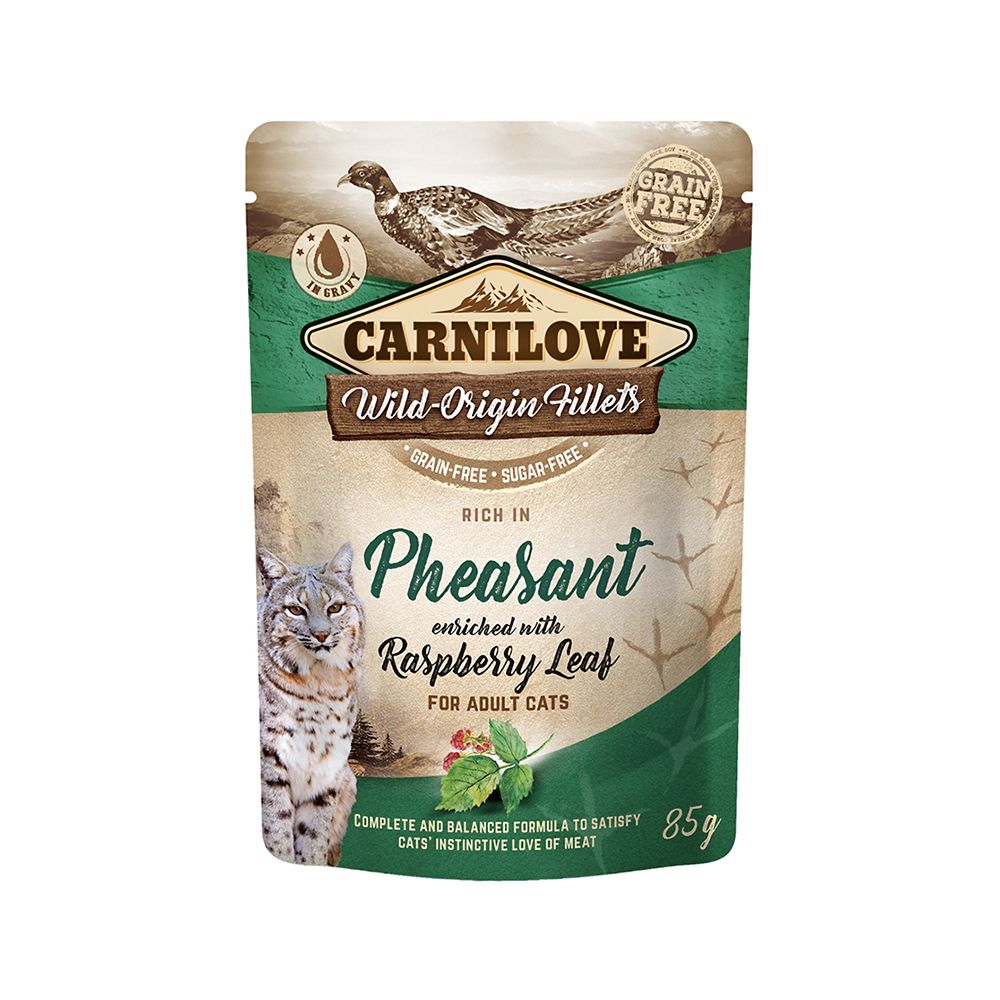 Carnilove Pheasant Enriched with Raspberry Leaf Cat Food Pouch - 85 g - Pack of 12
