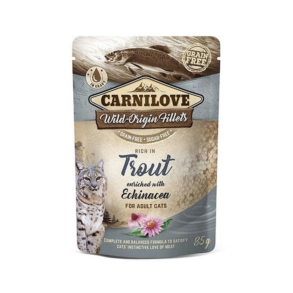 Carnilove Trout Enriched with Echinacea Cat Food Pouch - 85 g - Pack of 12