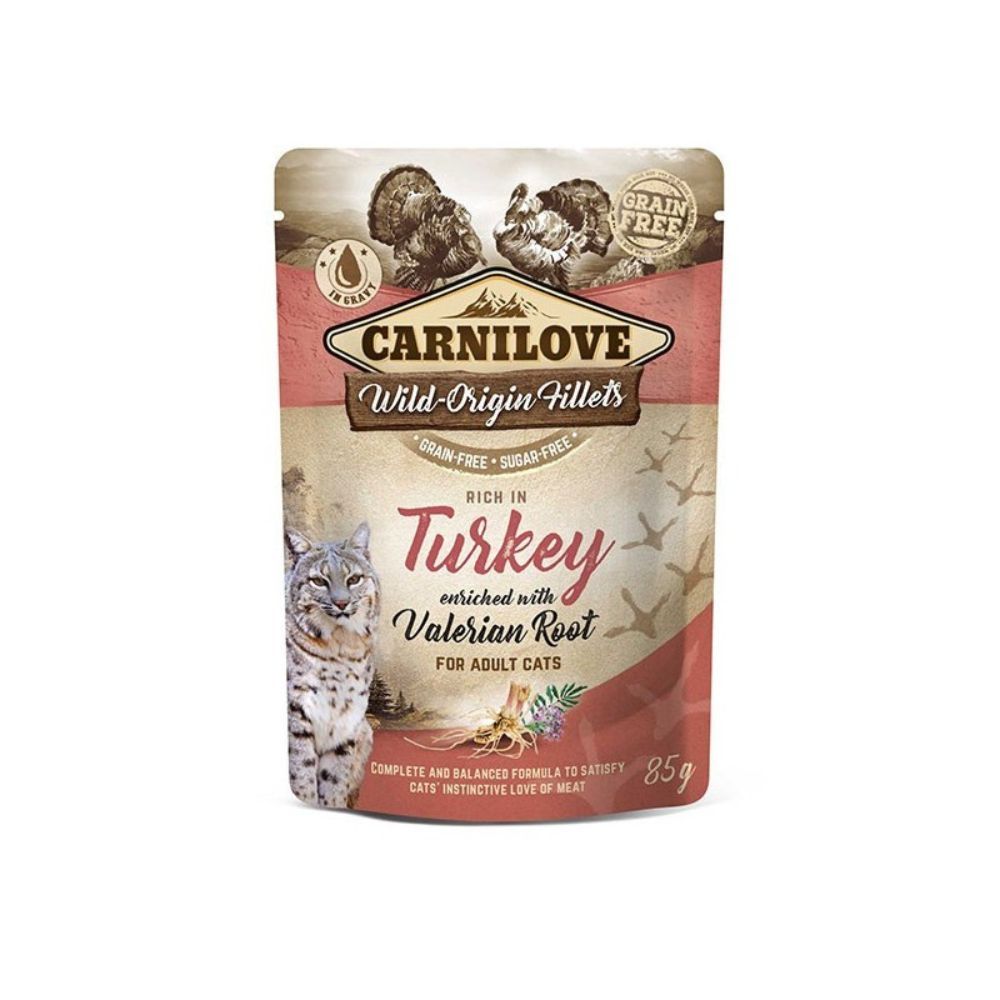 Carnilove Turkey Enriched with Valerian Root Cat Food Pouch - 85 g - Pack of 12