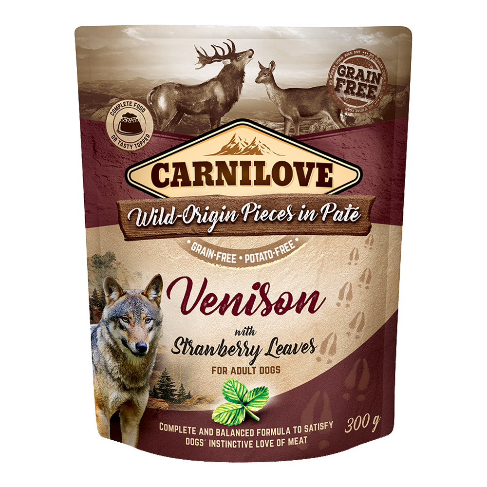 Carnilove Venison with Strawberry Leaves for Adult Dogs (Wet Food Pouches) 12x300g