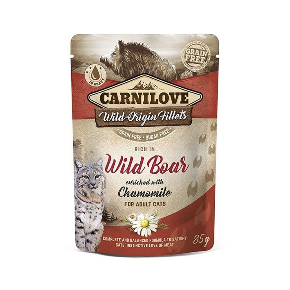 Carnilove Wild Boar Enriched with Chamomile Cat Food Pouch - 85 g - Pack of 12