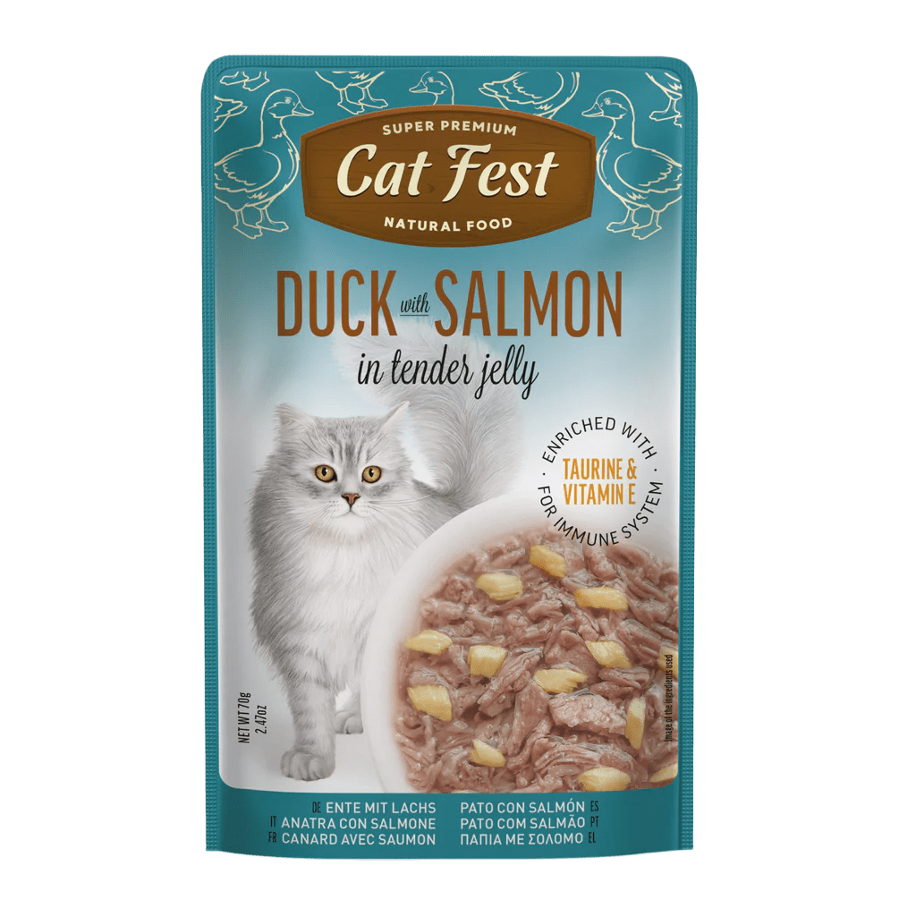 Cat Fest Duck With Salmon In Tender Jelly For Cats - 12x70g