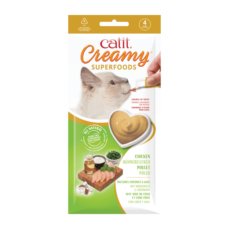 Catit Creamy Superfood Treats, Chicken Recipe with Coconut & Kale - 12pk/box
