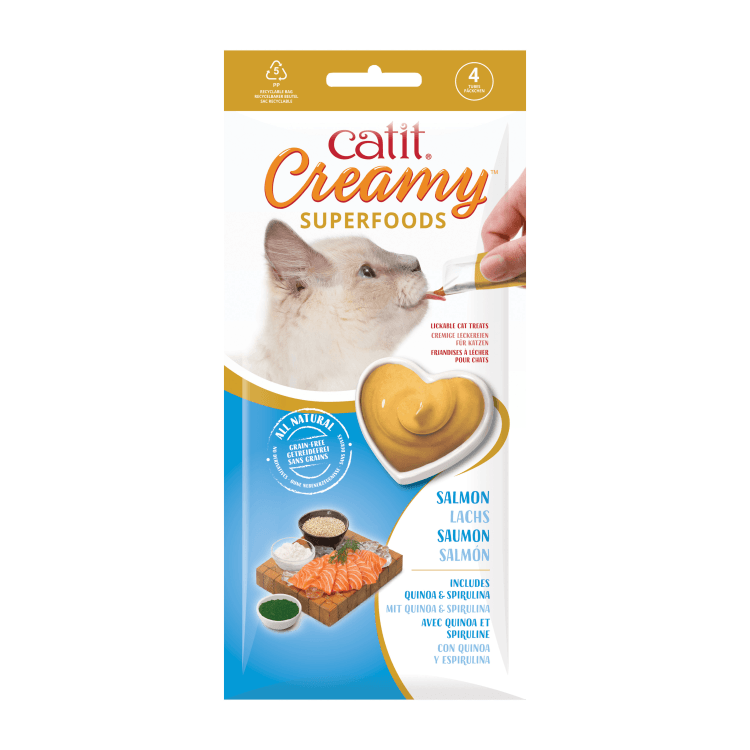Catit Creamy Superfood Treats, Salmon Recipe with Quinoa & Spirulina - 12pk/box