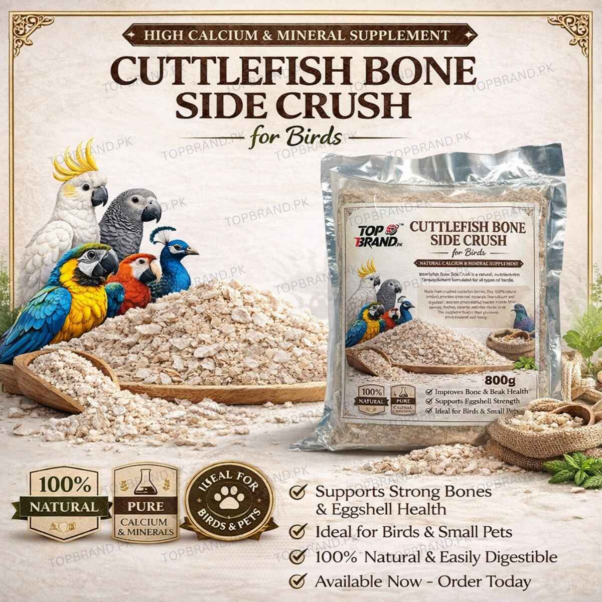 Cuttlefish Bone Side Crush (800g) for Birds – High Calcium Mineral Source for Birds & Pets