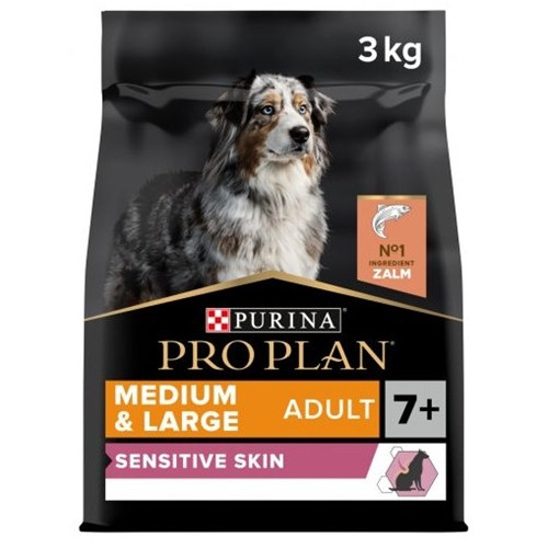 PRO PLAN SENSITIVE SKIN MEDIUM AND LARGE SENIOR 7+ , DRY DOG FOOD WITH SALMON, 3 KG