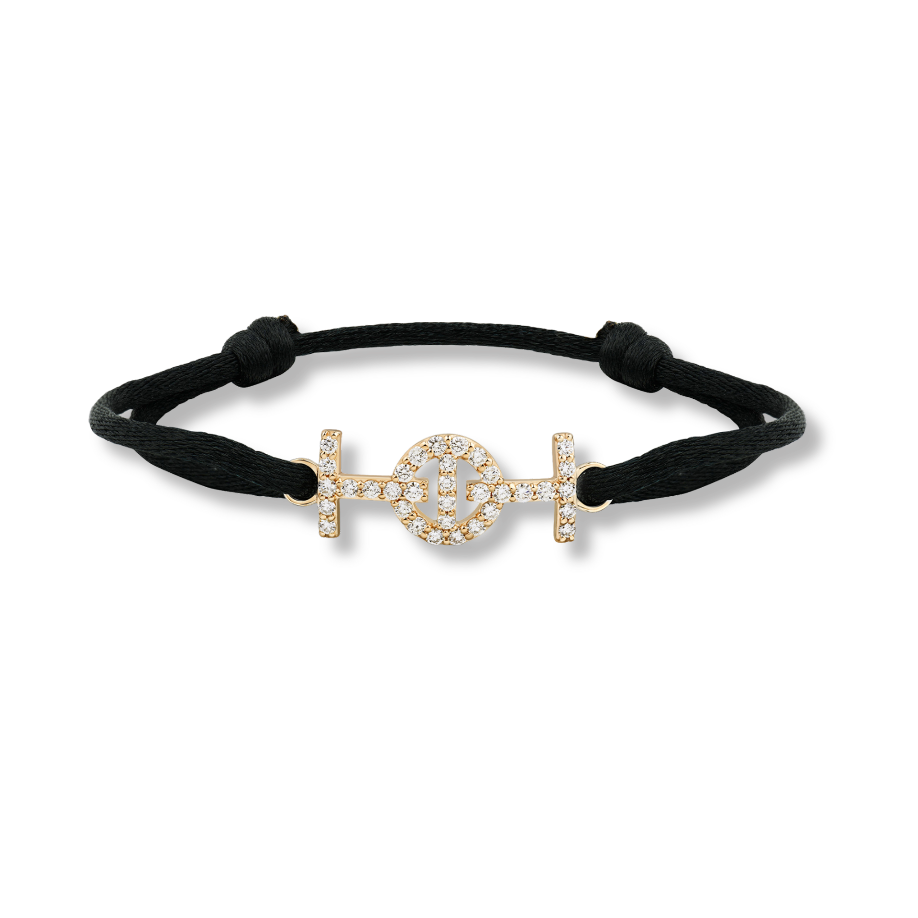 Toti Challenge Cord Bracelet Black Silk Yellow Gold with Diamonds