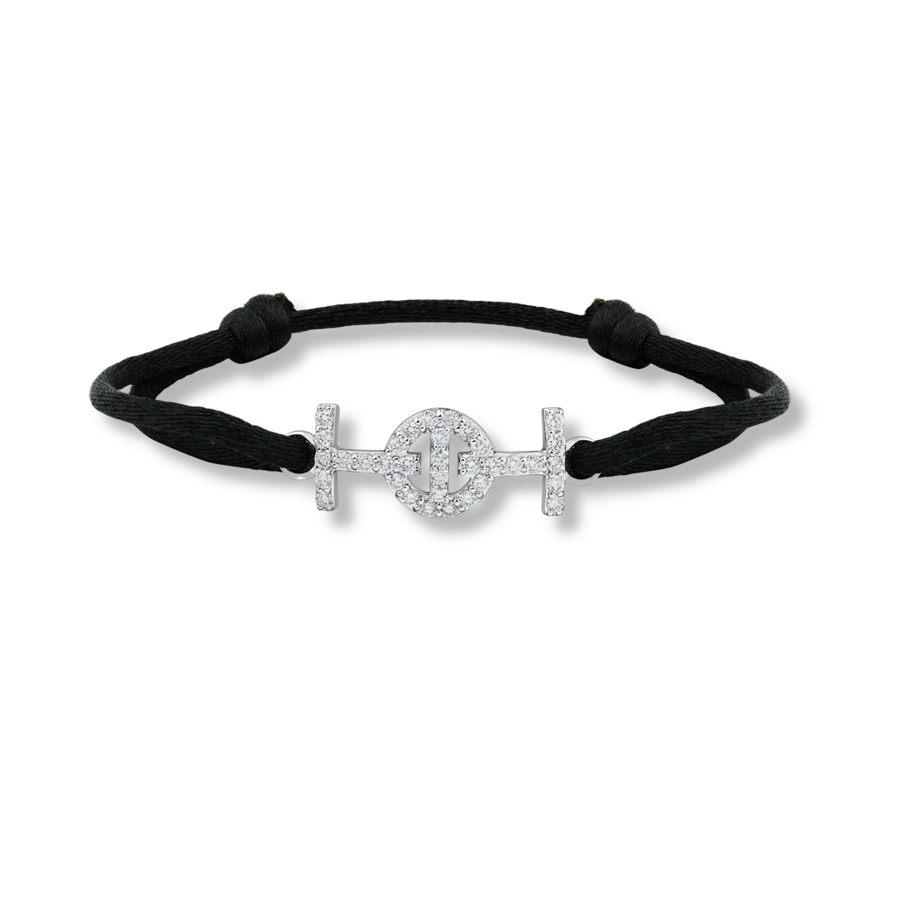 Toti Challenge Cord Bracelet Black Silk White Gold with Diamonds