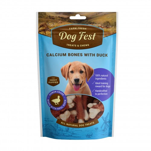 Dog Fest - Calcium Bones With Duck For Puppies 90G (3.17Oz)