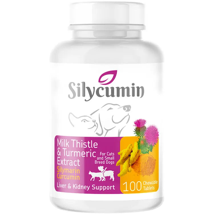 BIO PETACTIVE SILYCUMIN MILK THISTLE AND TURMERIC EXTRACT 100TABS FOR CATS AND SMALL BREED DOGS