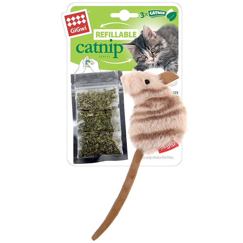 Gigwi - Mouse Fluffy Plush Cat Toy With 3 Refillable Catnip Bags