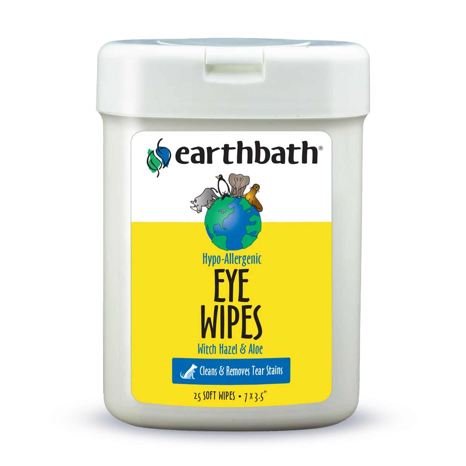 earthbath® Eye Wipes, Hypo-Allergenic Fragrance Free for Dogs, Cats, Puppies &amp; Kittens, 25 ct re-sealable container