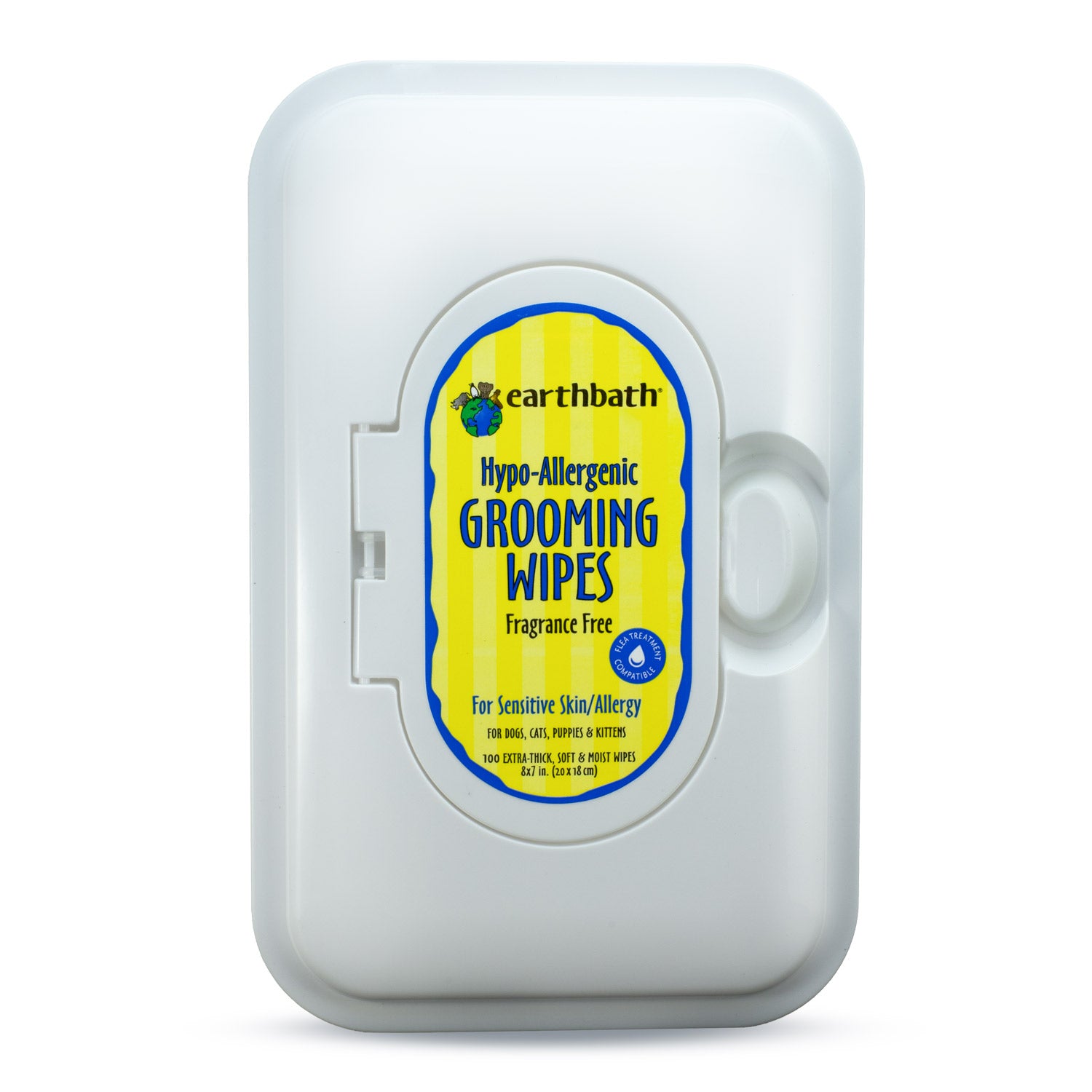 earthbath® Hypo-Allergenic Grooming Wipes, Fragrance Free, For Sensitive Skin, 100 ct re-sealable container