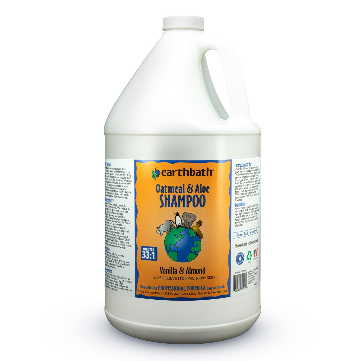 earthbath® Oatmeal &amp; Aloe Shampoo, Vanilla &amp; Almond, Helps Relieve Itchy Dry Skin, Made in USA, 128 oz (1 Gallon)