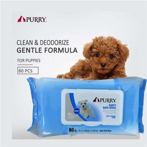 Purry Puppy Bath Wipes With Baby Powder Scent- 8″x7″ -80 pcs