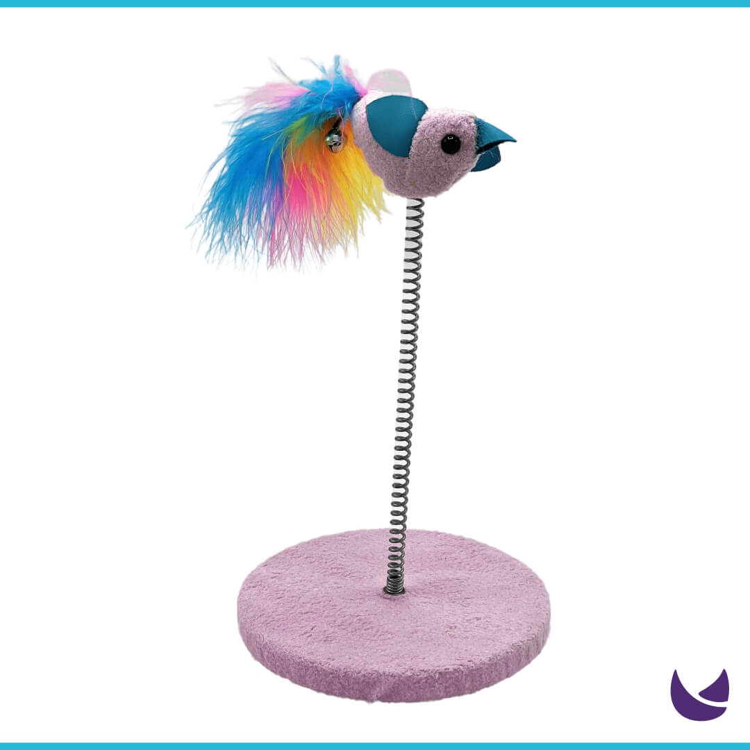Feather Bird Toy with Spring and Scratching Pad