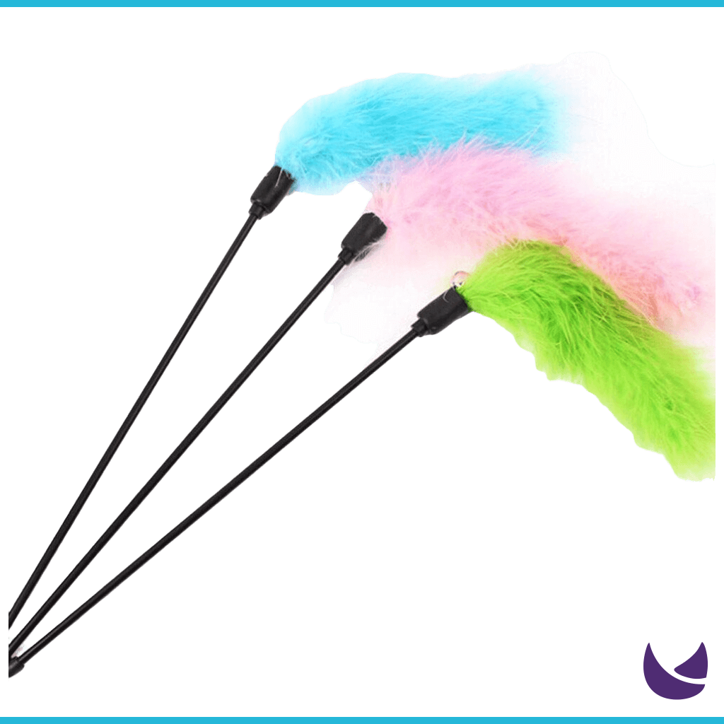 Feather Teaser Wand Toy for Cats | Soft Fur Stick with Bell