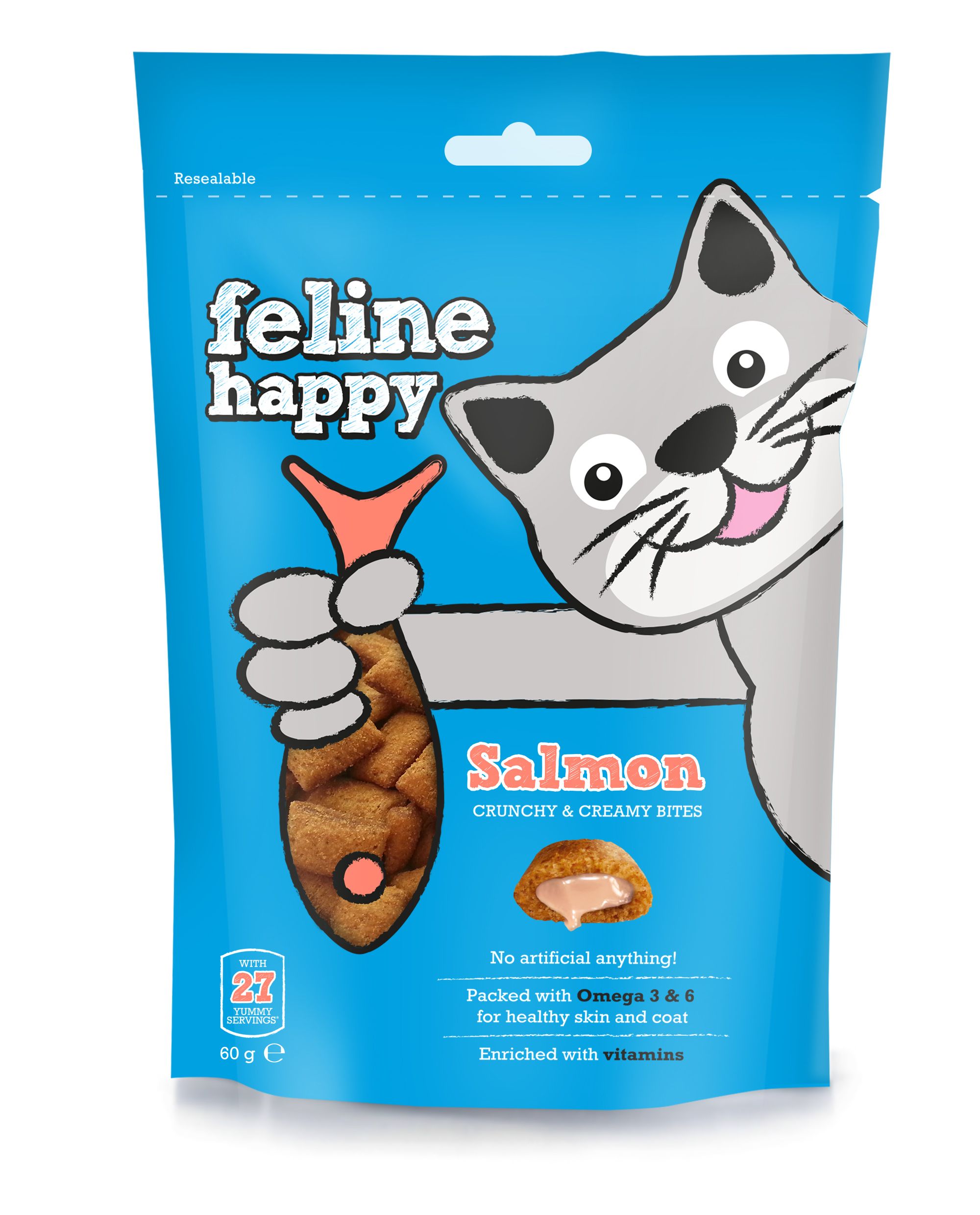 Feline Happy Salmon Crunchy & Creamy Cat Treats 60g By Feline Happy