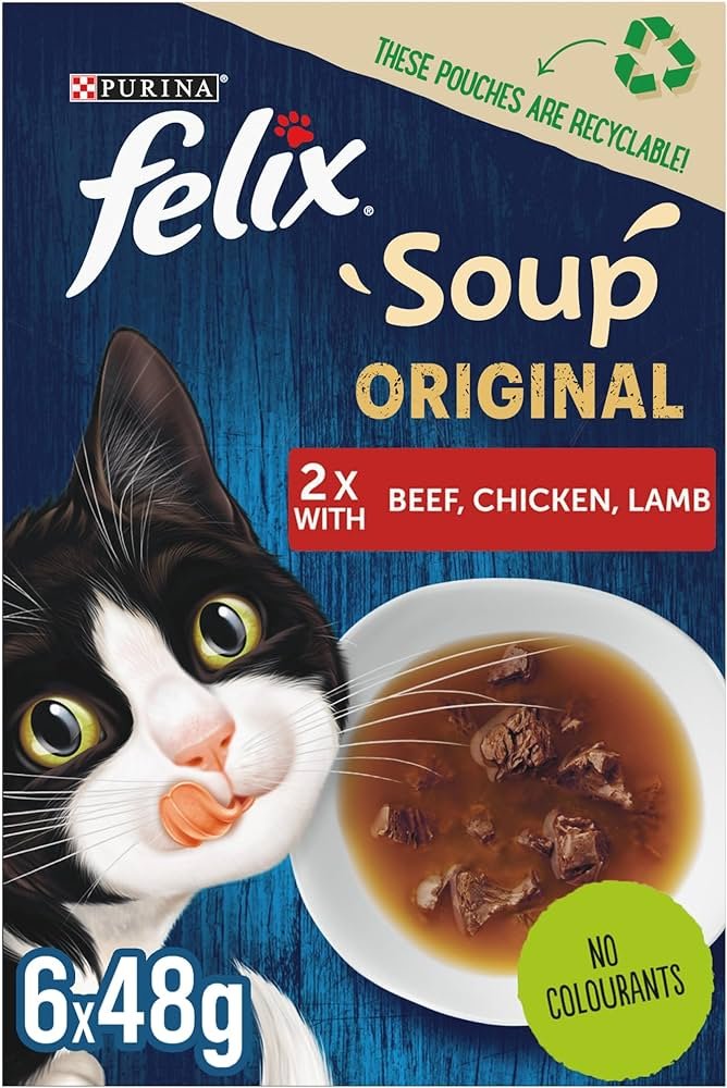 Felix Soup Tender Strips with Beef, Chicken and Lamb Wet Cat Food (6 x 48 Gram)
