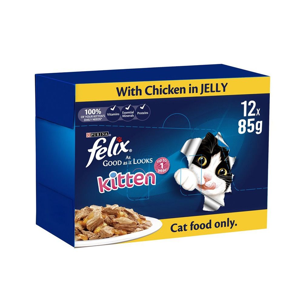 Felix As Good As It Looks Chicken in Jelly Kitten Food Pouch - 85 g - Pack of 12