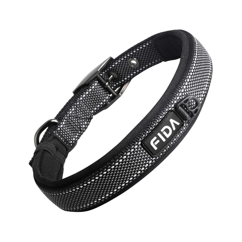 Fida Heavy Duty Reflective Dog Collar - Black