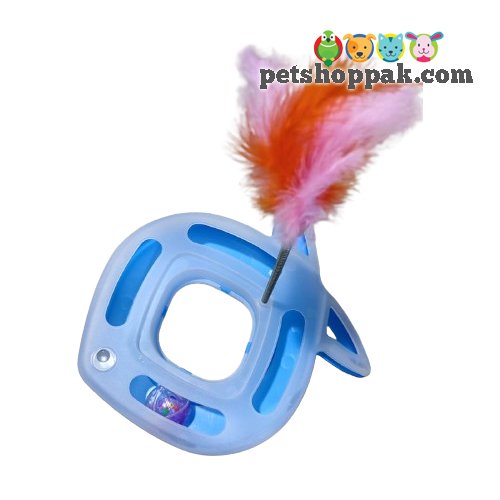 Fish tower ball track with furry teaser cat toy