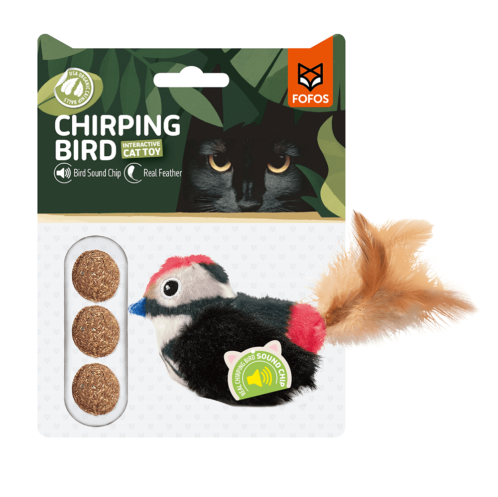 FOFOS Sound Chip Black Bird With Catnip Balls Cat Toy