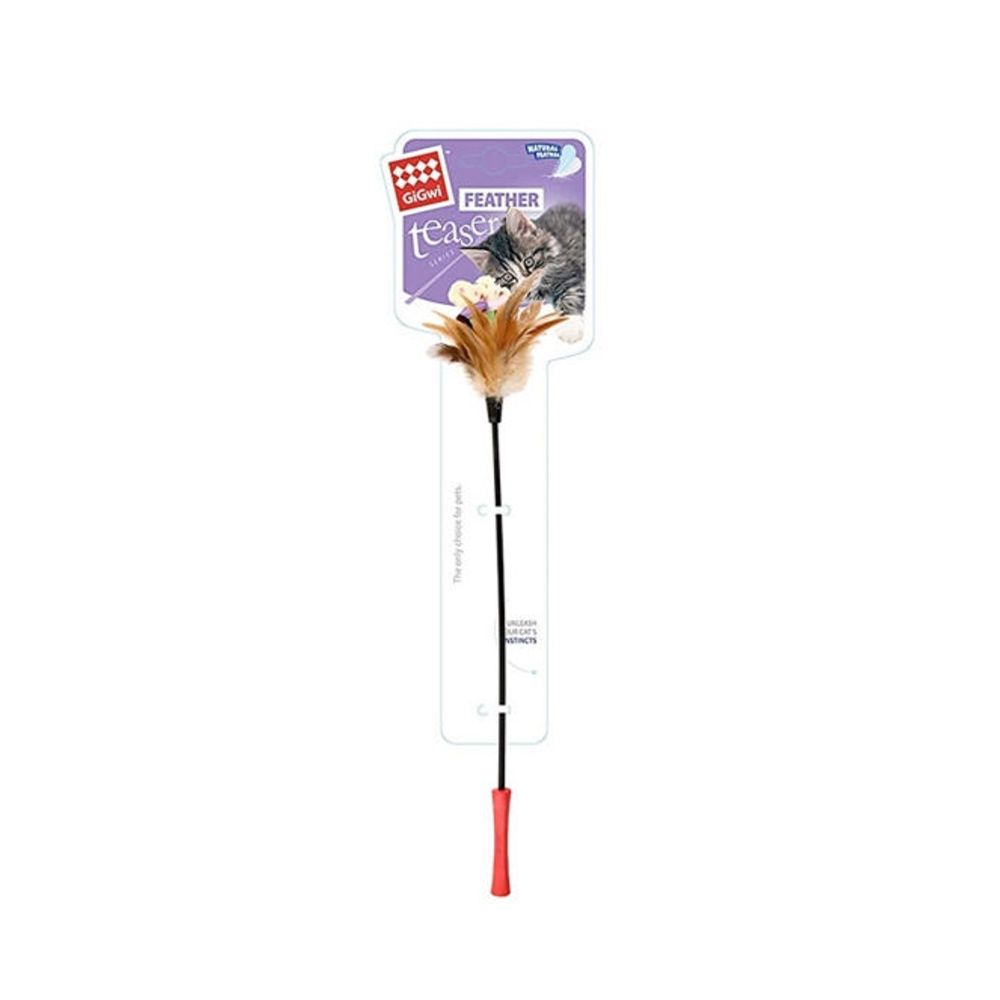 GiGwi Feather Teaser with Natural Plush Tail and TPR Handle - Purple