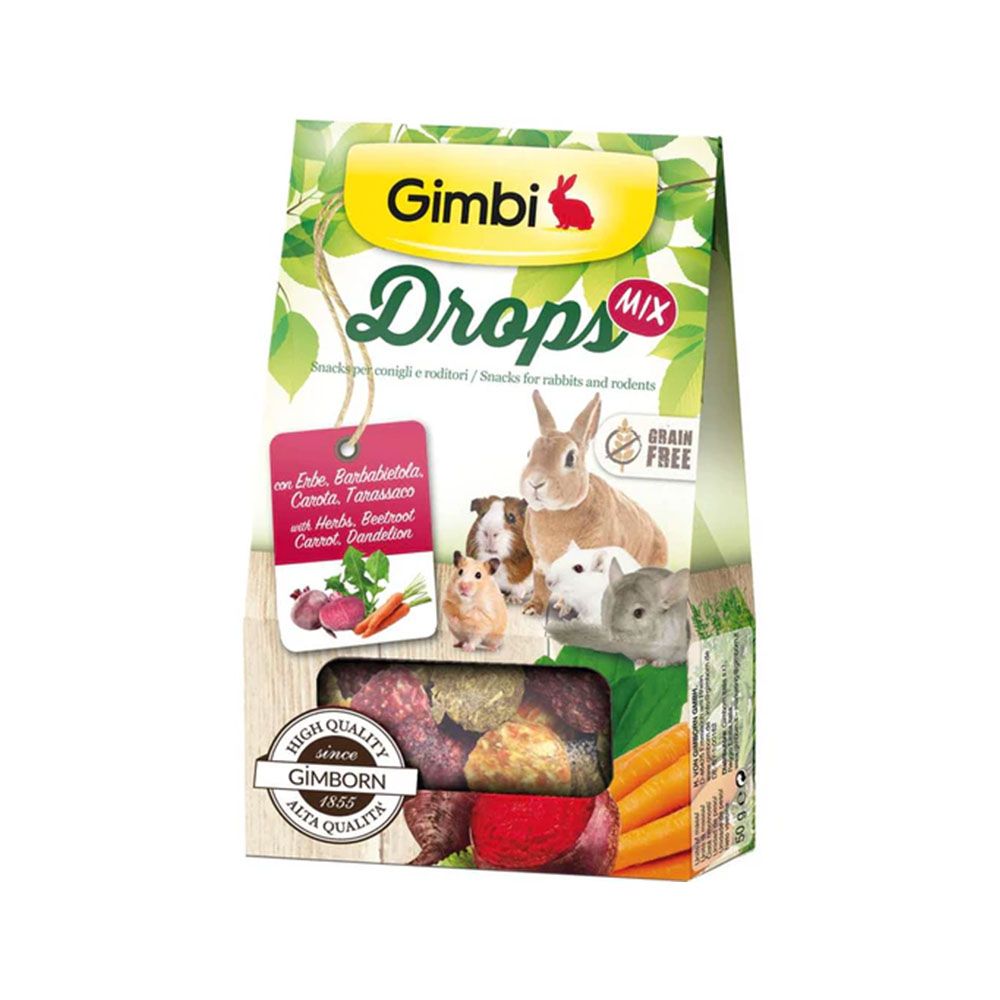 Gimbi Drops Mix With Herbs, Beetroot, Carrot, Dandelion Small Animals Treats - 50 g