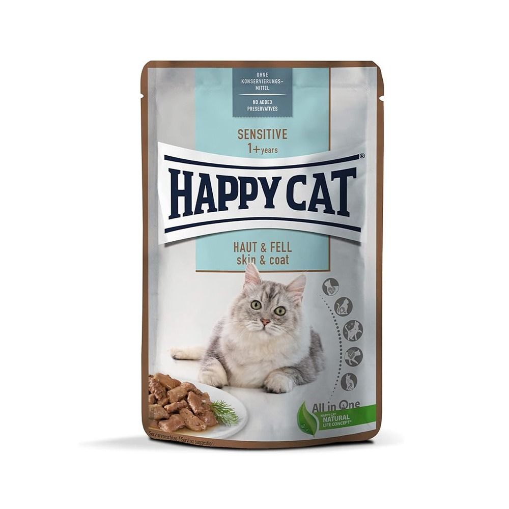 Happy Cat Meat in Sauce - Care Skin and Coat Cat Food Pouch - 85 g