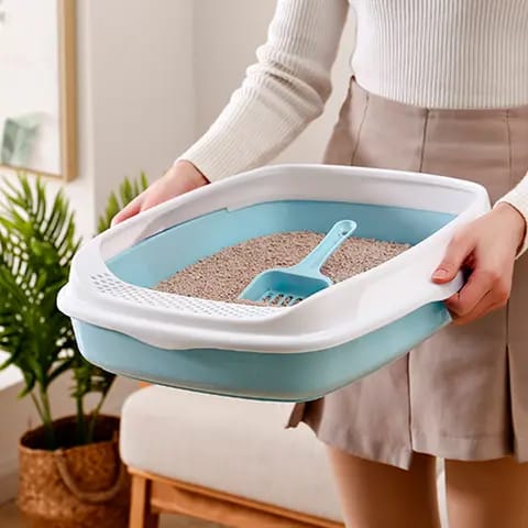 Imported Litter Tray with Side Strainer & Scoop – Easy Cat Litter Management | Buy Online in Pakistan