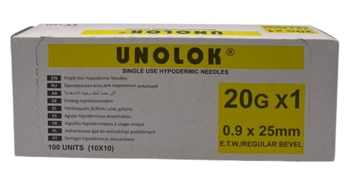 Hypodermic Needle 20G x 1 100 pieces