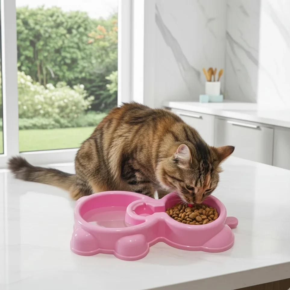 Double Plastic Pet Bowl – For Cats & Small Pets
