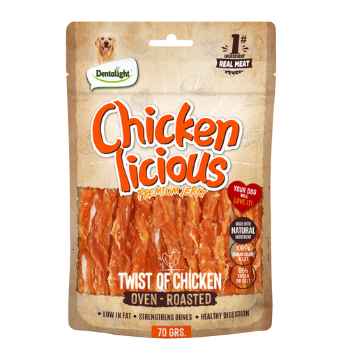 Dentalight Chicken Licious Jerky Treats For Dogs-Twist of Chicken 70g