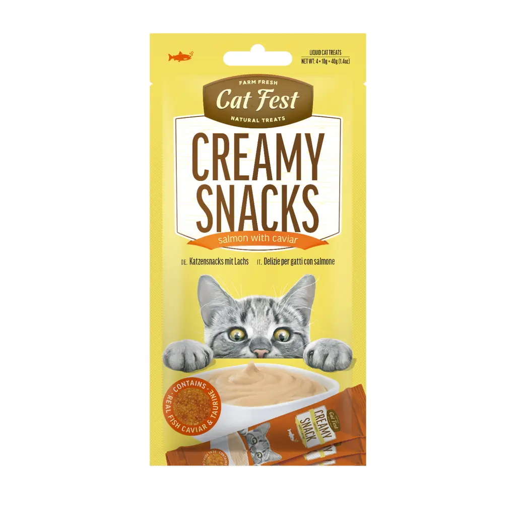 Cat Fest Salmon with Caviar Creamy Lickable Cat Treats - 4x10g