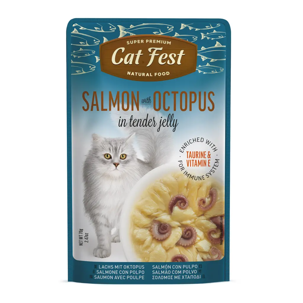 Cat Fest Salmon with Octopus in Tender Jelly Wet Cat Food - 70g