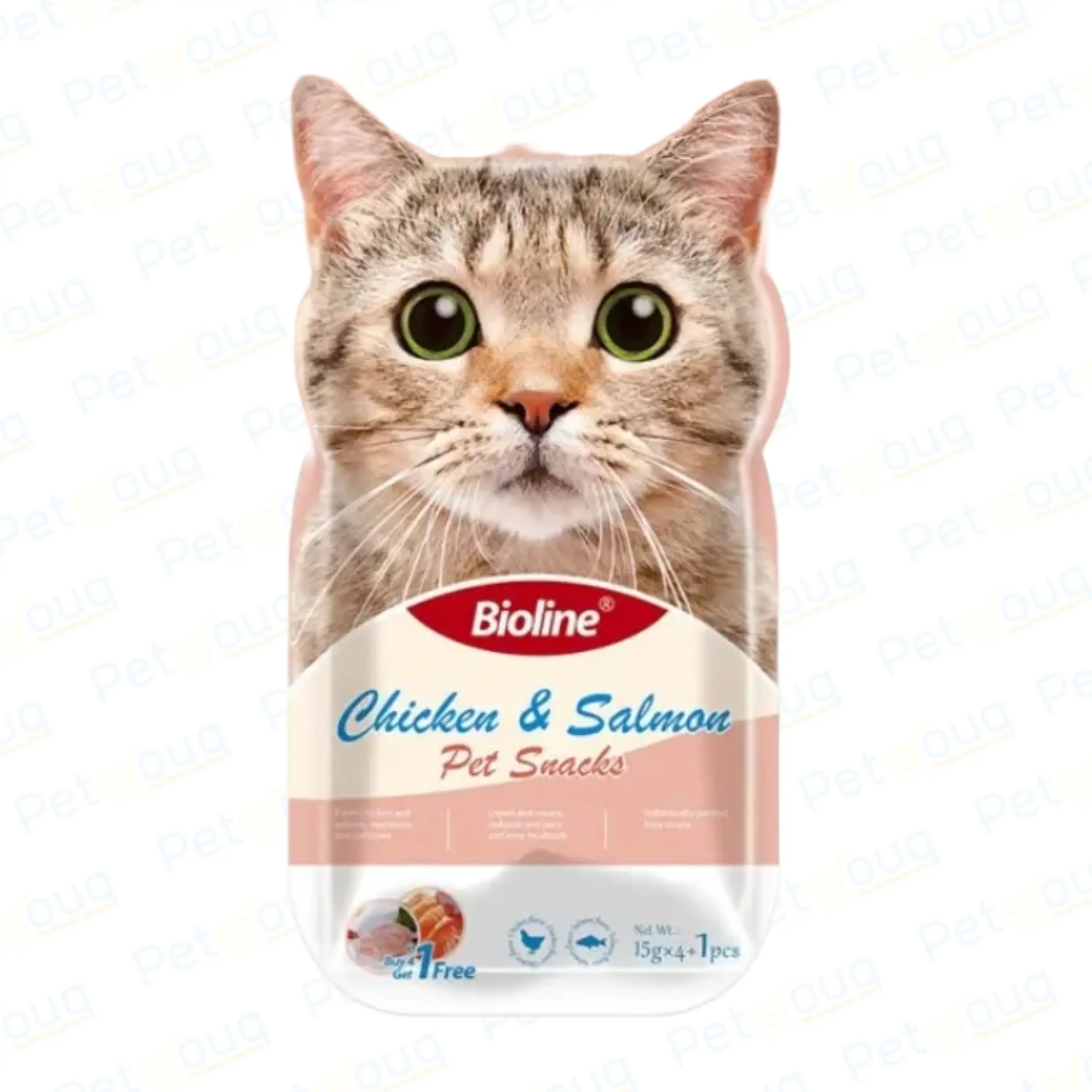 Bioline Chicken & Salmon Pulp Digestible Cat Treats - 5 x 15g
