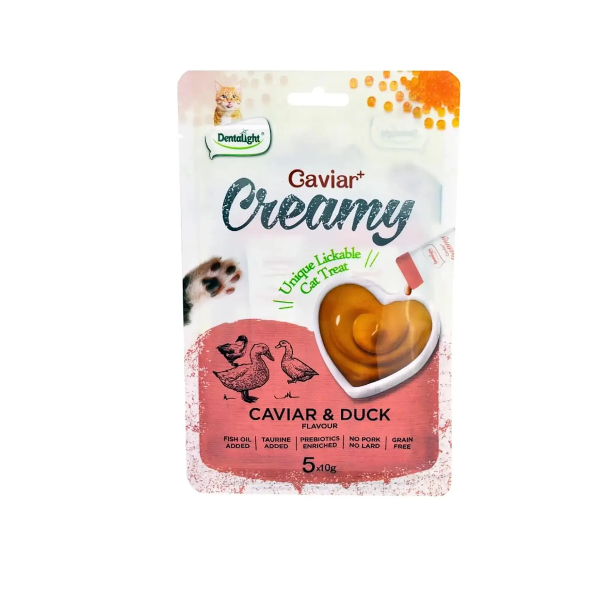 Dentalight Caviar+ Creamy Duck Lickable Cat Treats - 5x10g