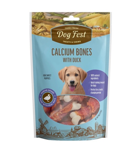 Dog Fest Calcium Bones with Duck for Puppies Dog Treat Pouch - 90g