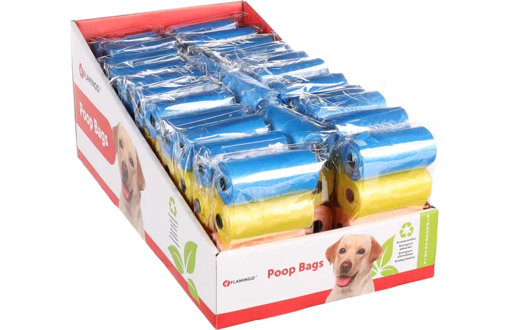 Flamingo Biodegradable Poop Bags 4 Rolls (15 Bags Each)