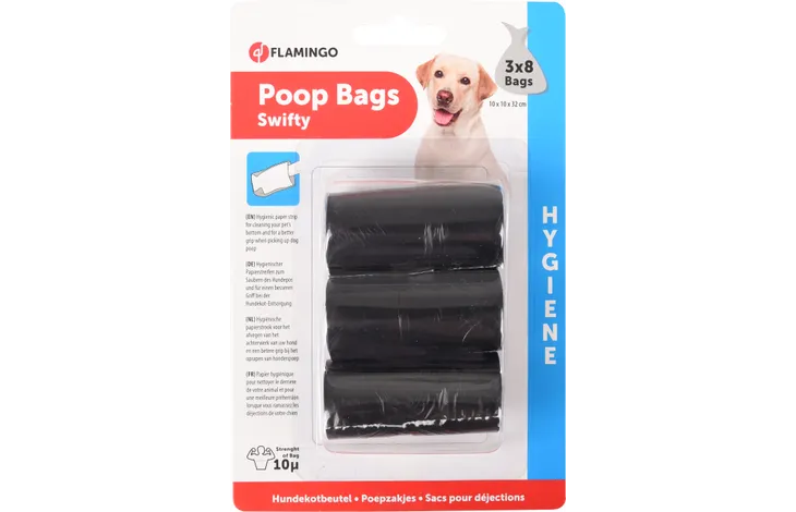Flamingo Poobags with Hygienic Strip 3 Rolls (8 Bags Each)
