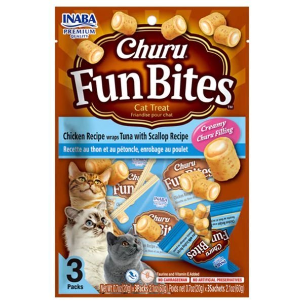 Inaba Churu Fun Bites Chicken Wrap Recipe Cat Treats - 3 Tubes Per Pack