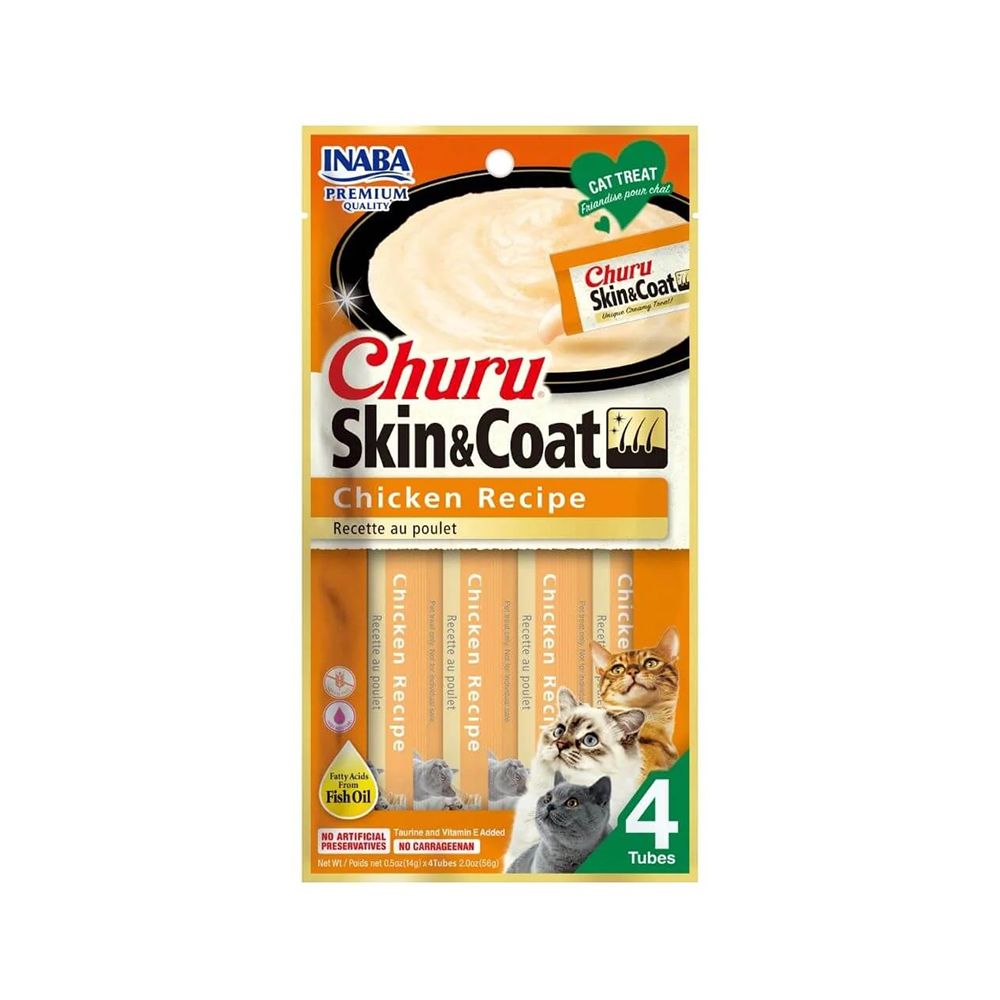 Inaba Churu Skin and Coat Chicken Recipe Lickable Cat Treats - 4 x 14 g