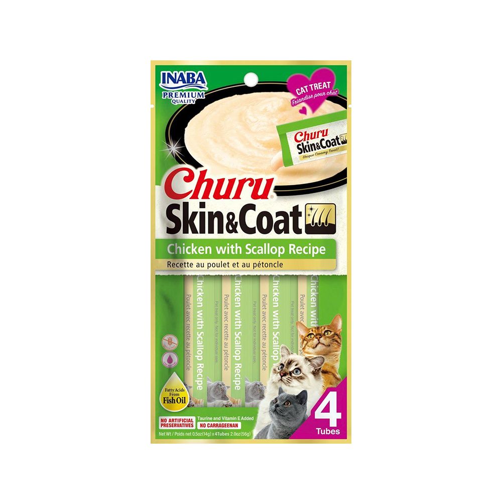 Inaba Skin and Coat Chicken with Scallop Recipe Lickable Cat Treats - 4 x 14 g