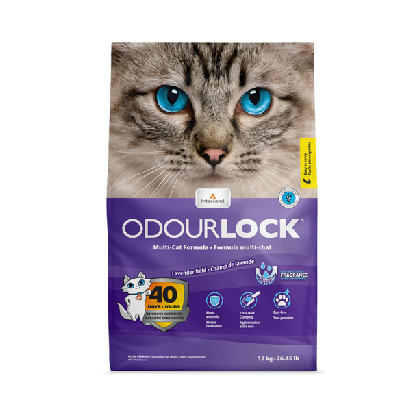 OdourLock Lavender - Ultra premium Multi-Cat formula Blocks ammonia, 99.9% Dust free Litter