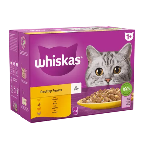Whiskas 1+ Jelly in Poultry Feasts-1 Gravy box (12 Pouches)